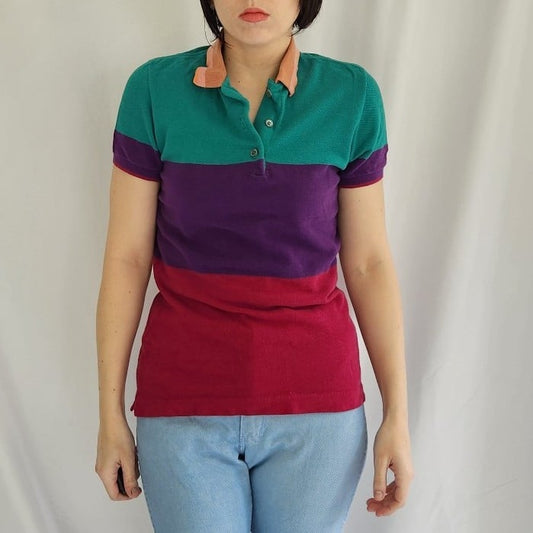 80s Purple, Green, and Pink Colorblock Polo