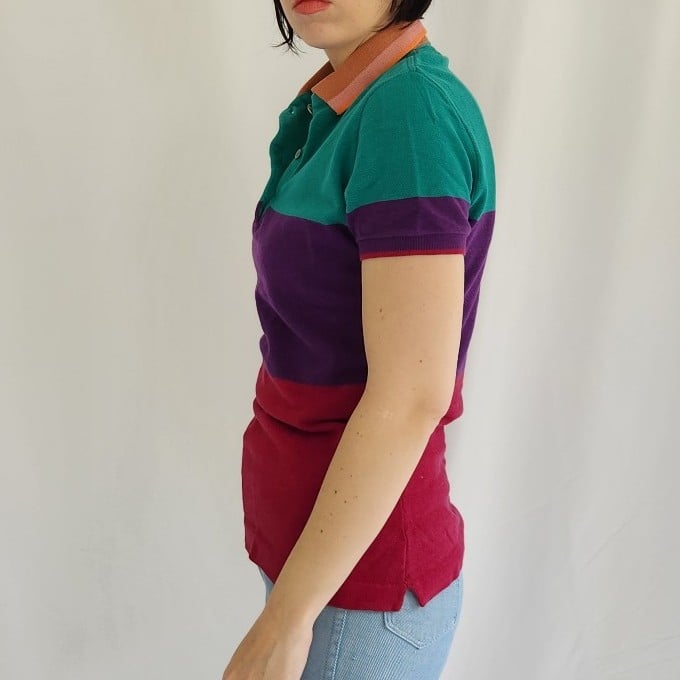 80s Purple, Green, and Pink Colorblock Polo