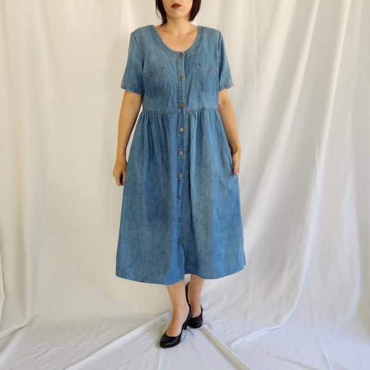 90s Denim Button Down Midi Dress