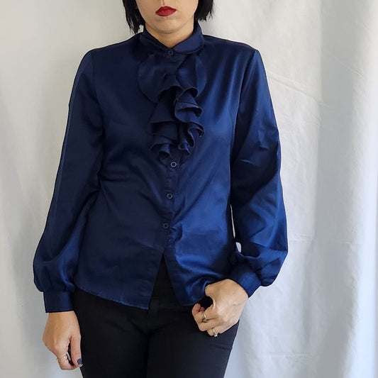 70s/80s Navy Blue Frilly Blouse