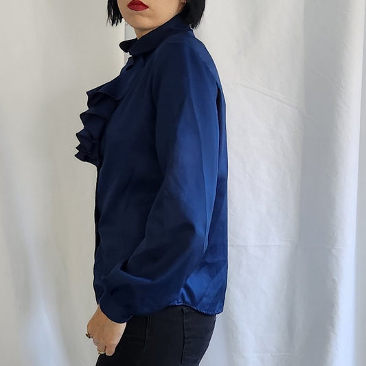 70s/80s Navy Blue Frilly Blouse