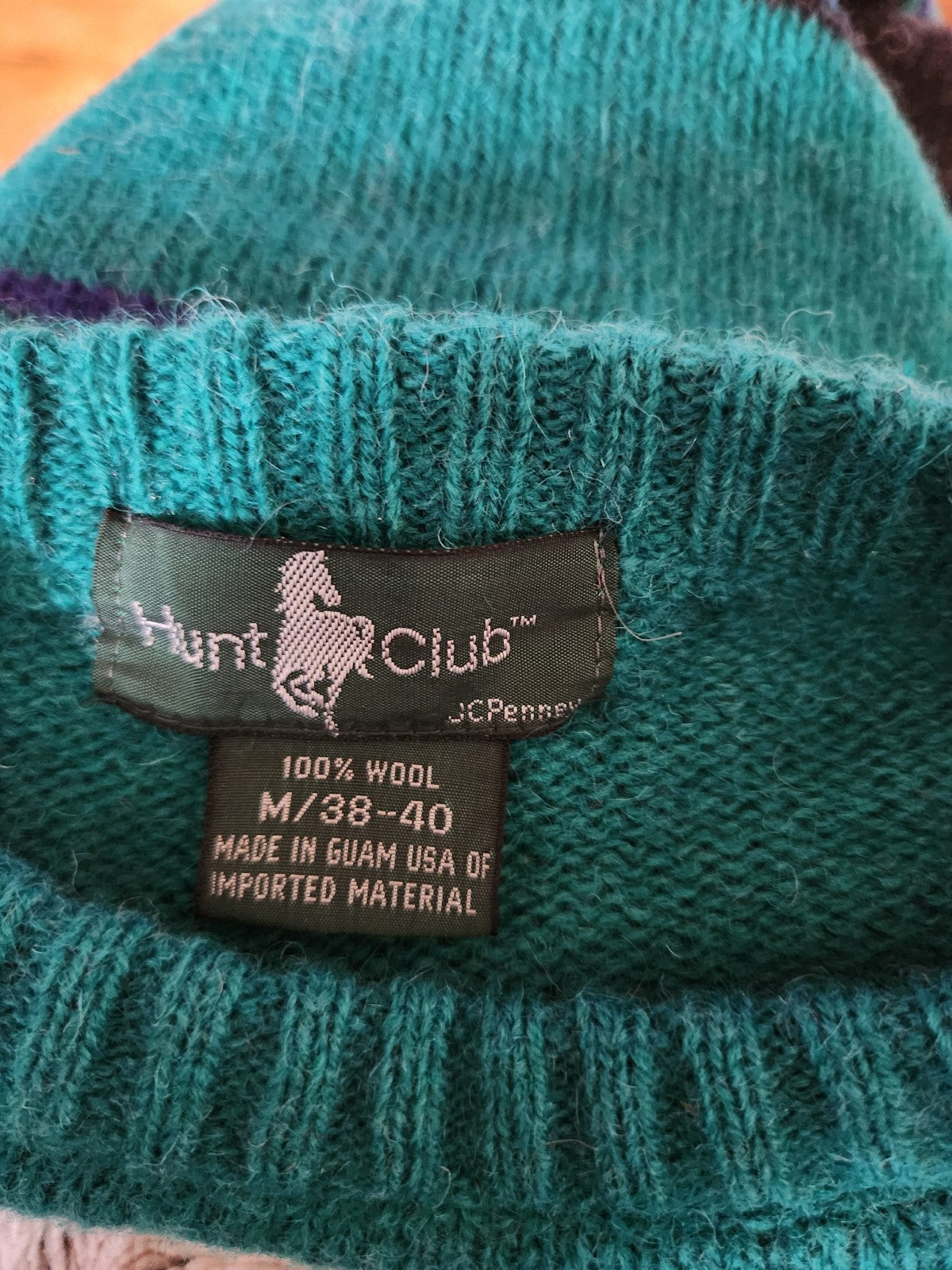 80s Teal and Black Stripe Wool Sweater