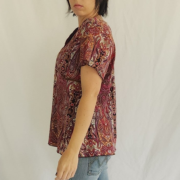 Y2K Pink and Brown Paisley Boho Top
