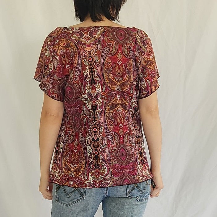 Y2K Pink and Brown Paisley Boho Top