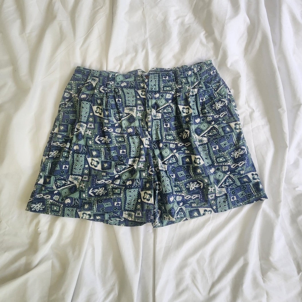 90s Blue and Green Grandmacore Print Shorts
