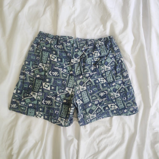 90s Blue and Green Grandmacore Print Shorts
