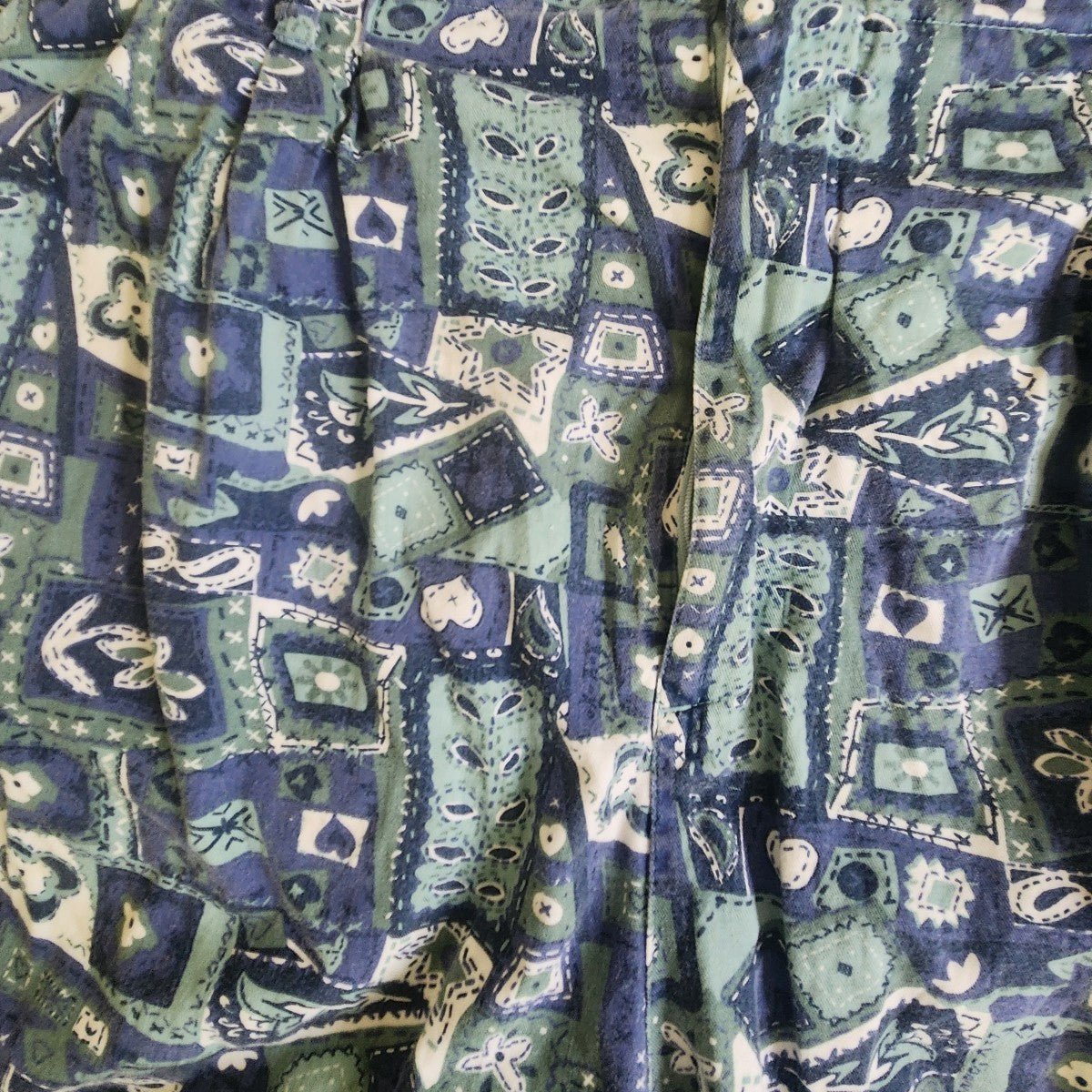 90s Blue and Green Grandmacore Print Shorts