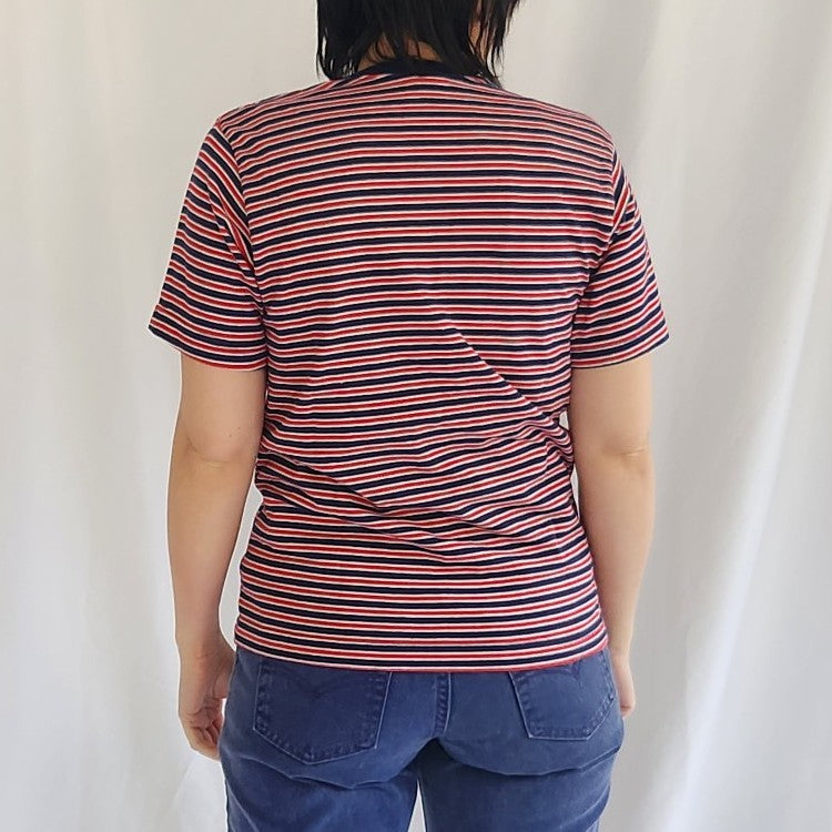 90s/00s 100% Cotton Red and Navy Striped Tee