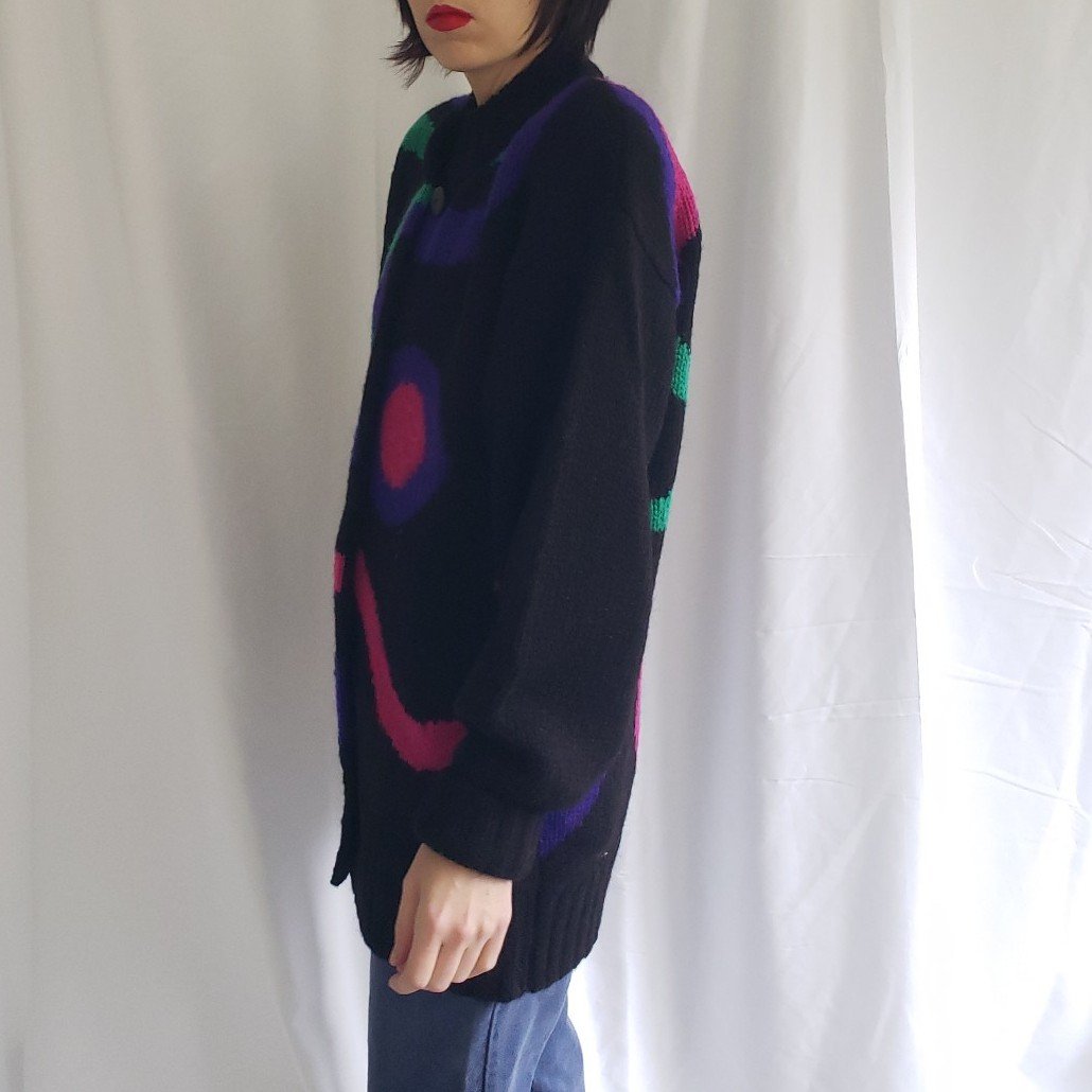 80s Black, Pink, Purple and Green Oversize Cardigan