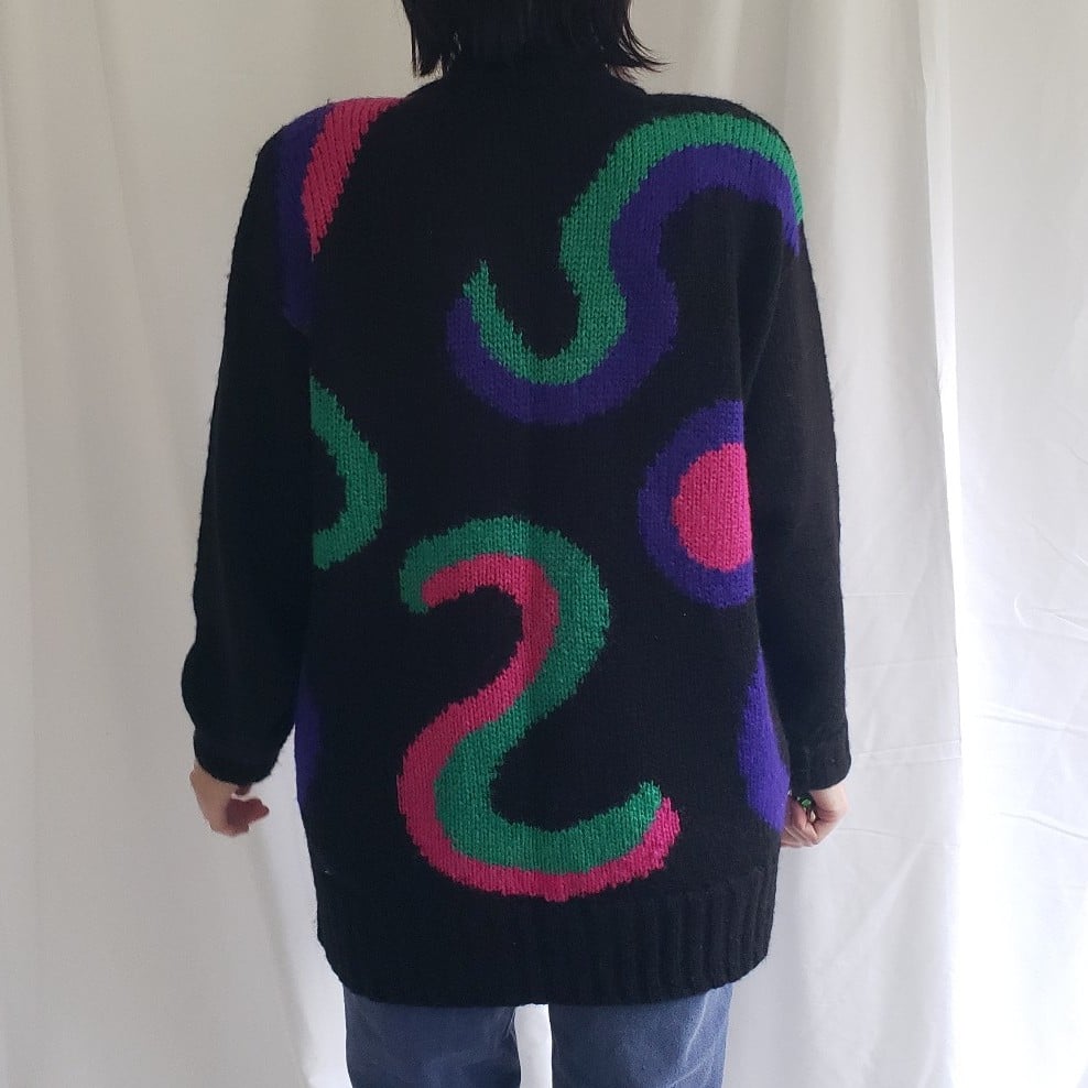 80s Black, Pink, Purple and Green Oversize Cardigan