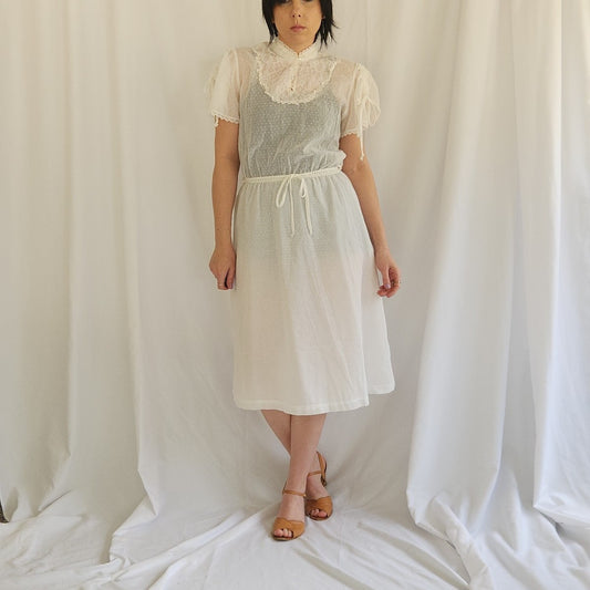 70s Sheer White High Neck Dress