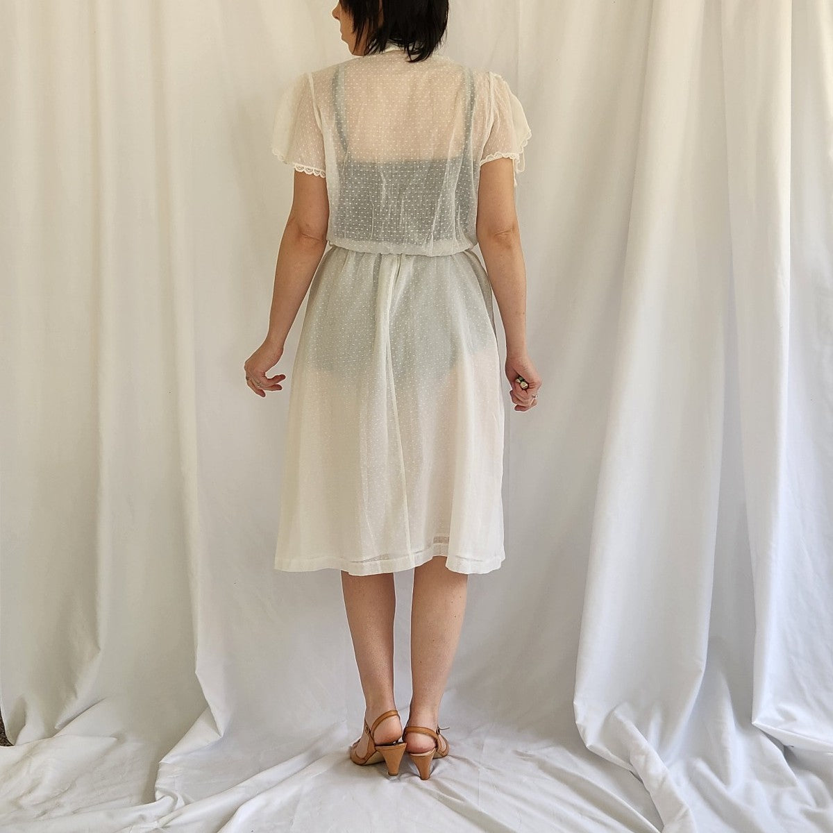 70s Sheer White High Neck Dress