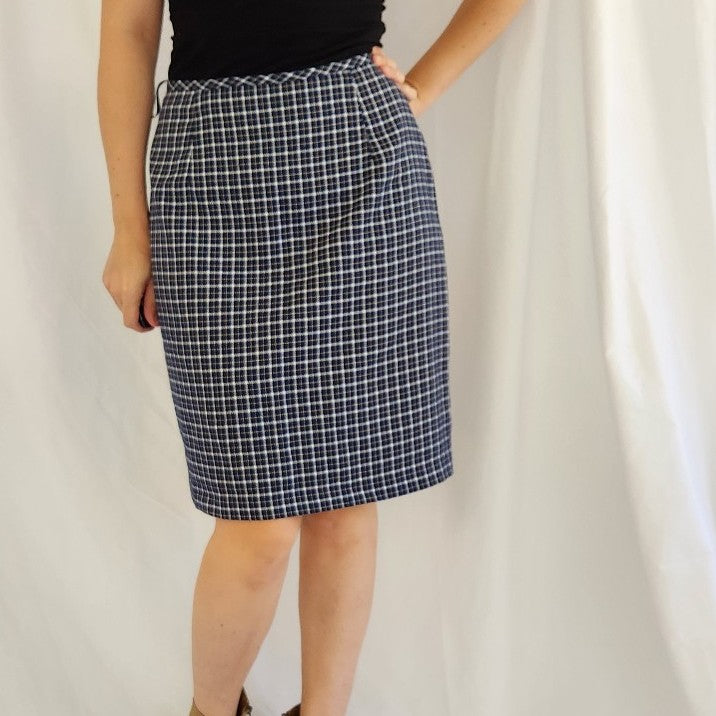 Y2K Blue Plaid Pencil Skirt