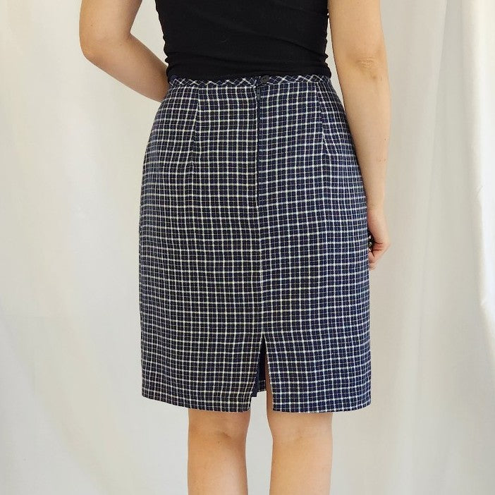 Y2K Blue Plaid Pencil Skirt