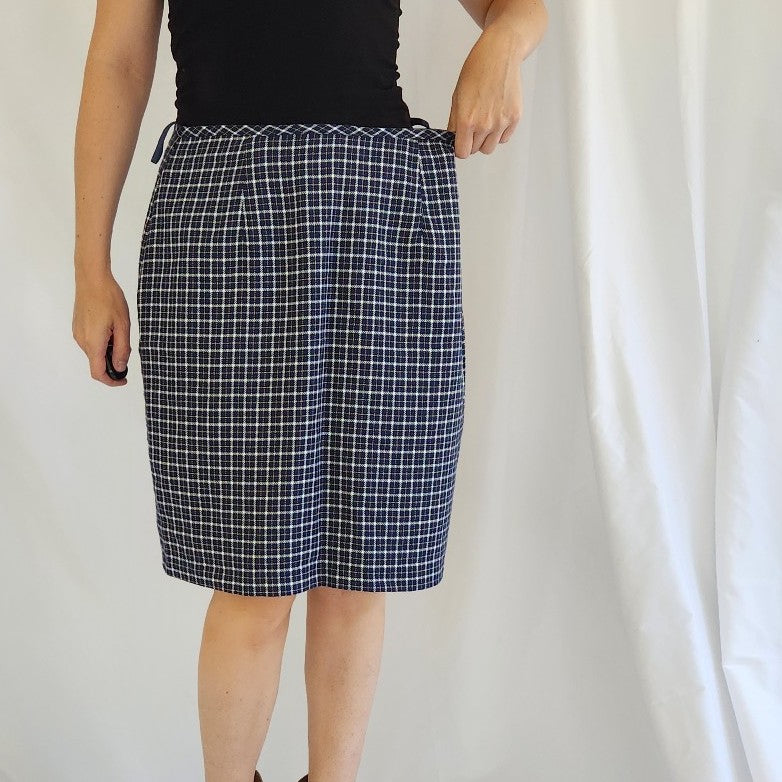 Y2K Blue Plaid Pencil Skirt