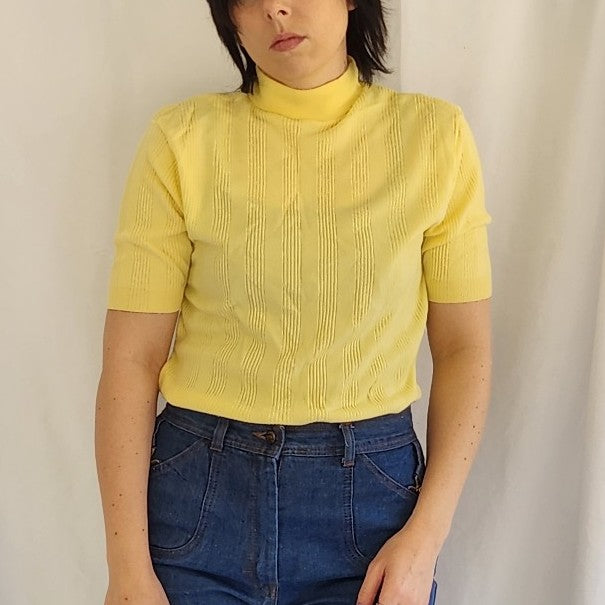 70s Kmart Yellow Mock Turtleneck Blouse