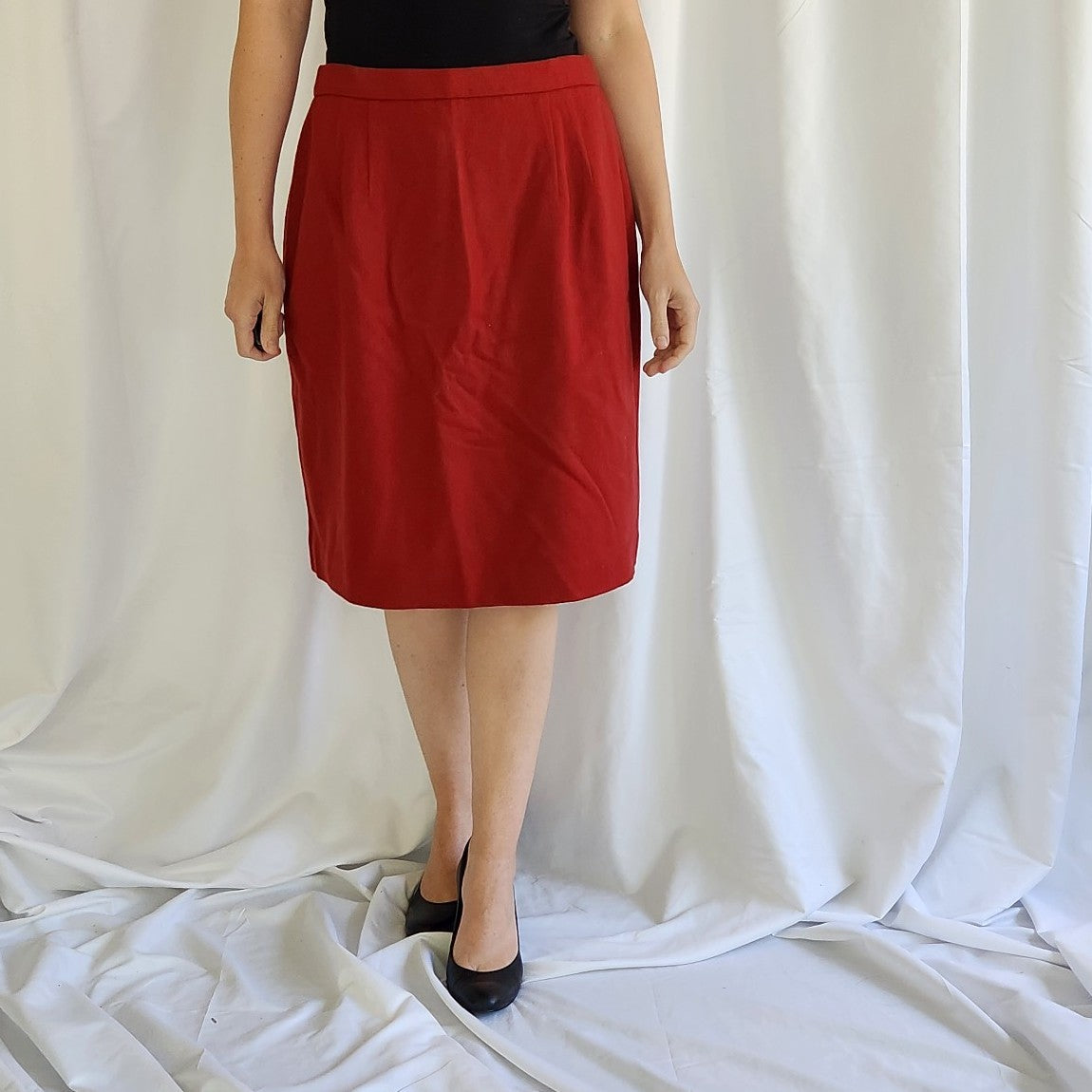 90s Red Wool Pencil Skirt