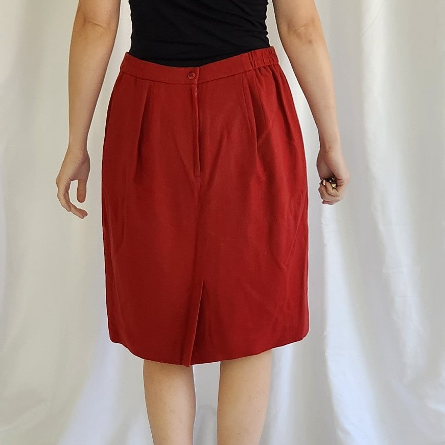 90s Red Wool Pencil Skirt