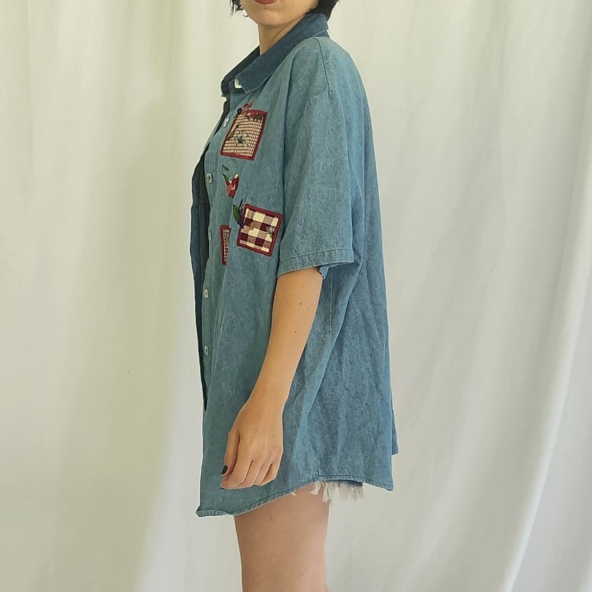 90s/00s Hummingbird Embroidered Denim Button Down
