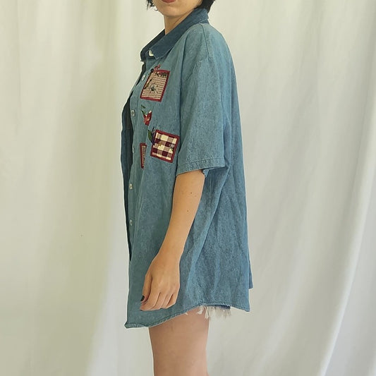 90s/00s Hummingbird Embroidered Denim Button Down