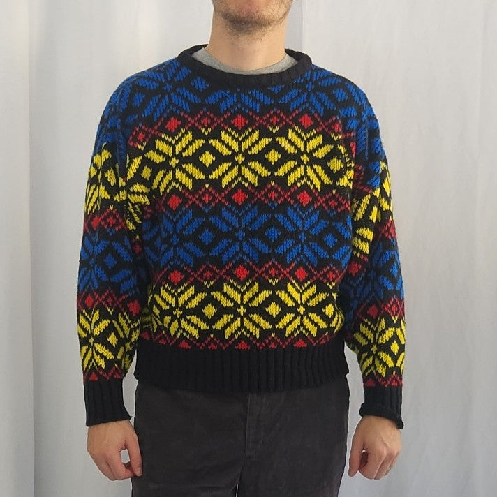 80s Blue, Yellow, and Red Sweater