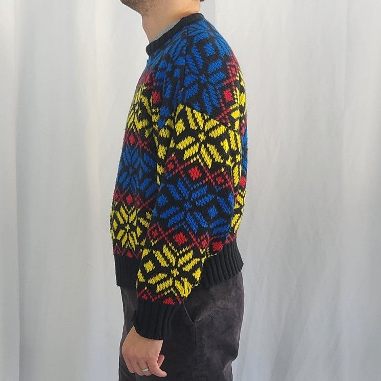 80s Blue, Yellow, and Red Sweater