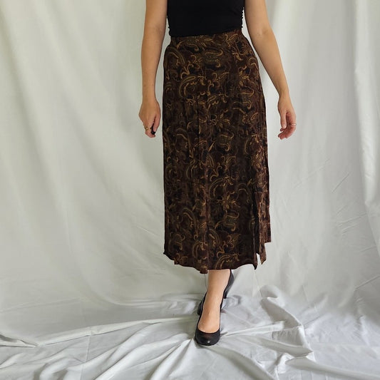90s Brown Paisley Midi Skirt