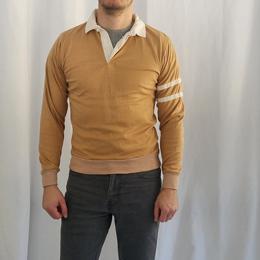 80s Tan Long Sleeve Polo