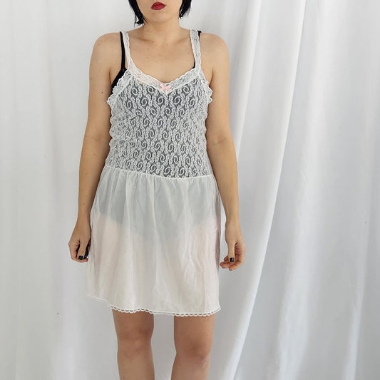 80s Sheer Lace Top Slip Dress