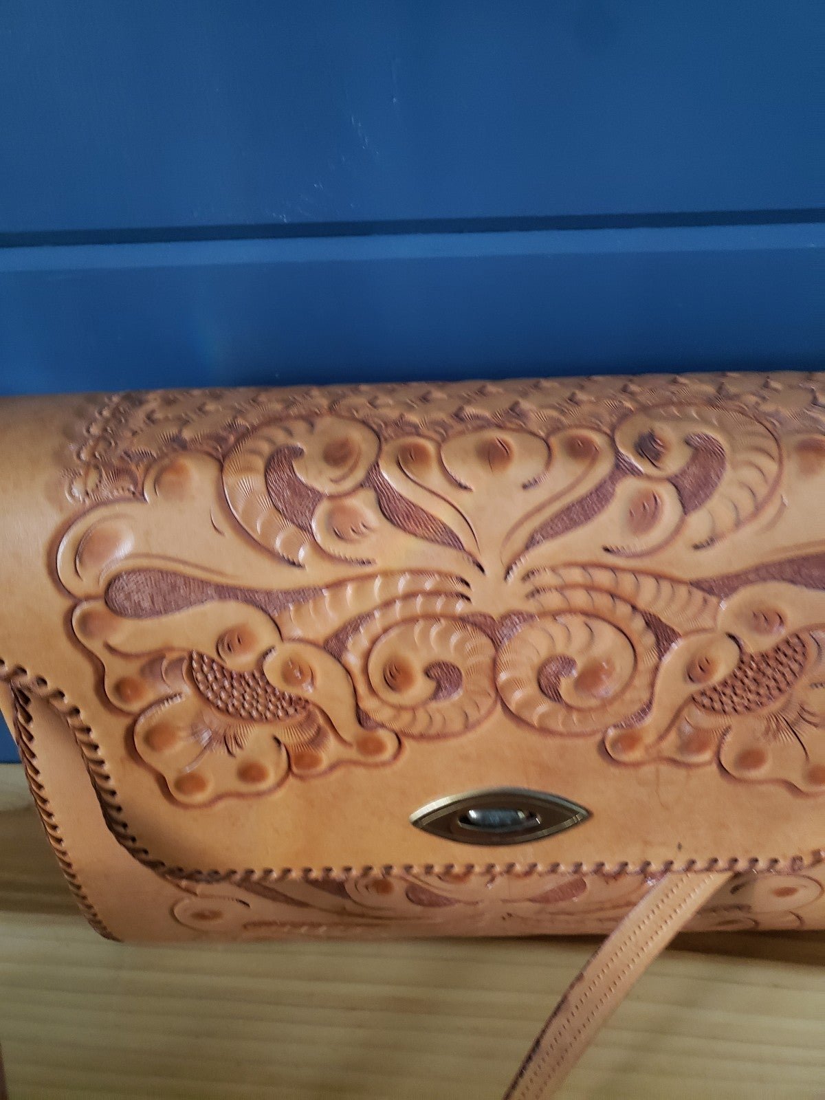 Vintage Hand Tooled Leather Shoulder Bag