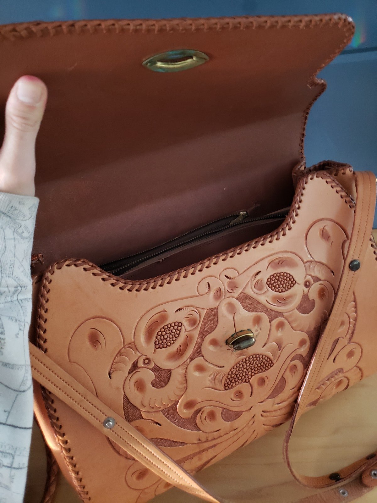 Vintage Hand Tooled Leather Shoulder Bag