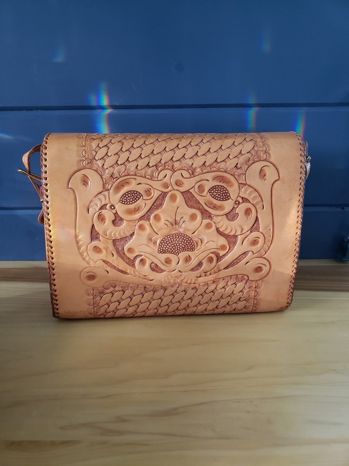 Vintage Hand Tooled Leather Shoulder Bag