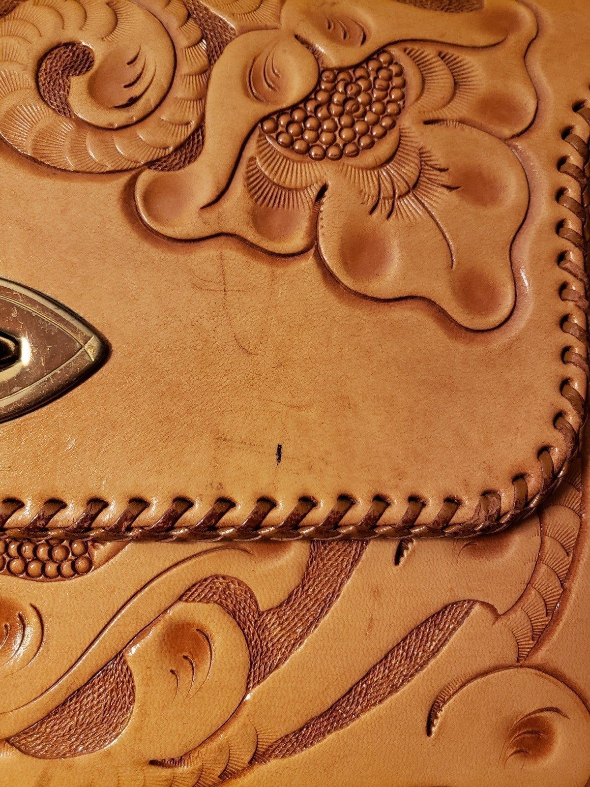 Vintage Hand Tooled Leather Shoulder Bag