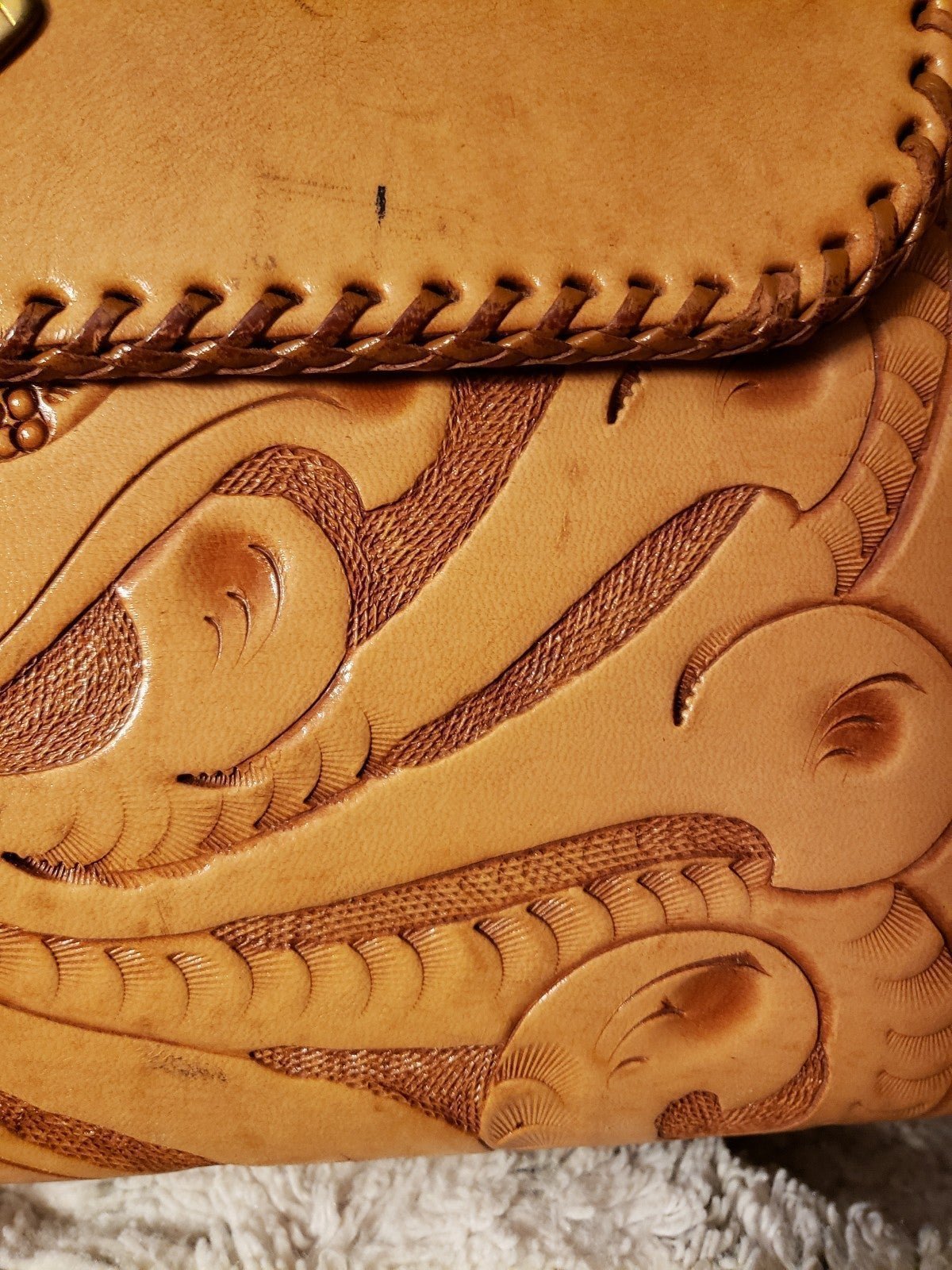 Vintage Hand Tooled Leather Shoulder Bag