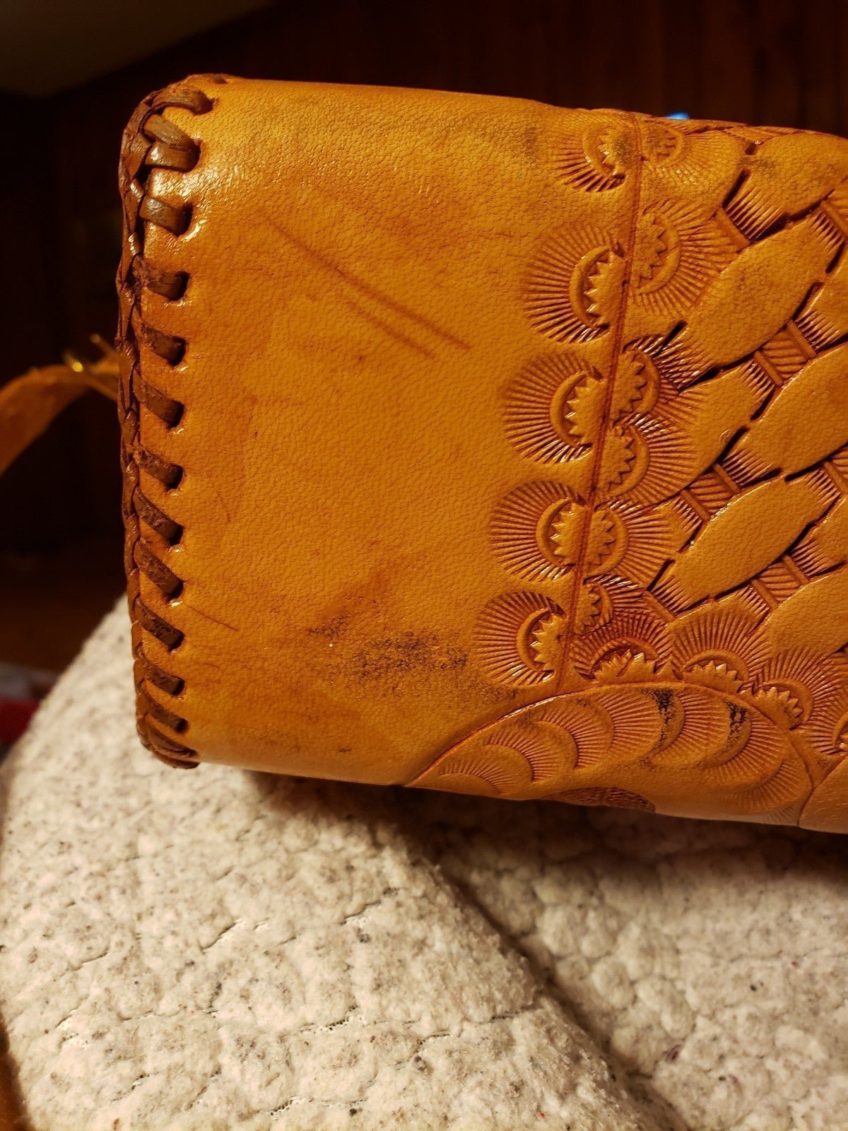 Vintage Hand Tooled Leather Shoulder Bag