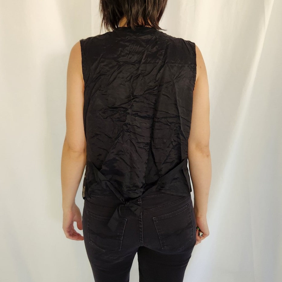 90s Black and Silver Floral Print Vest