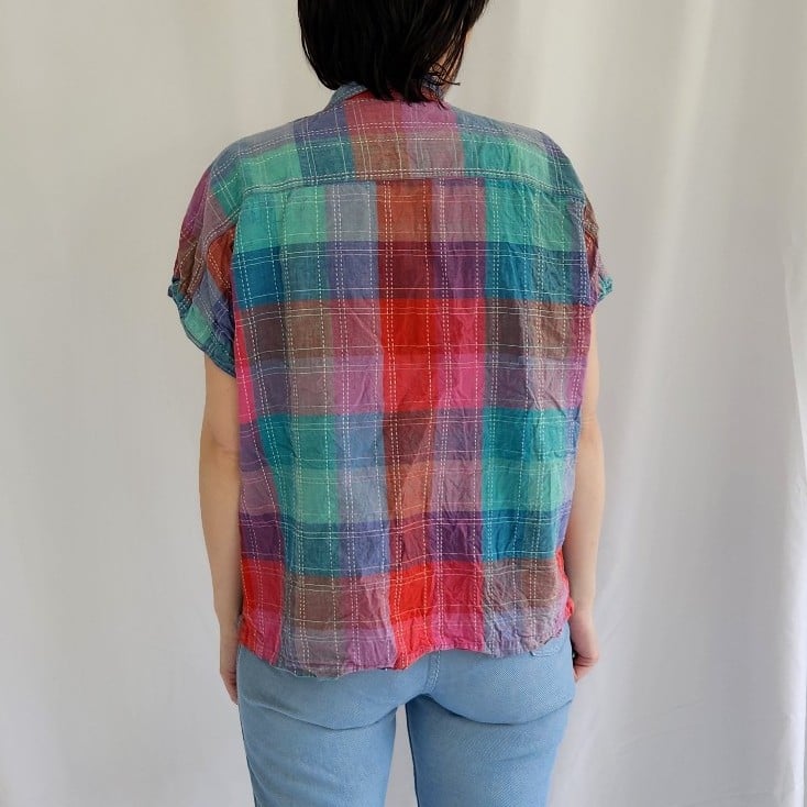 80s Pink, Green, and Purple Plaid Button Down