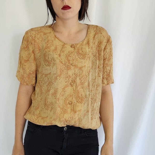 90s Yellow Silk Paisley Blouse