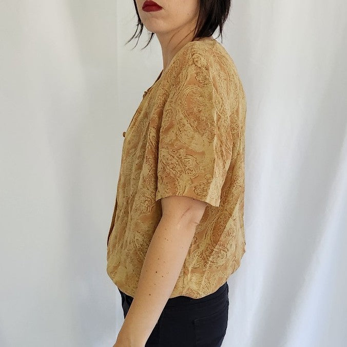 90s Yellow Silk Paisley Blouse