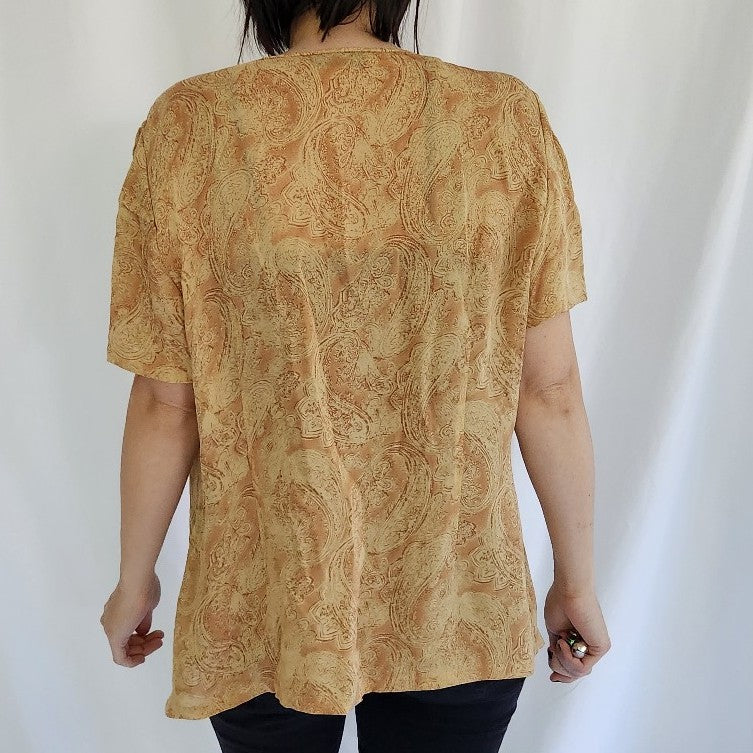 90s Yellow Silk Paisley Blouse