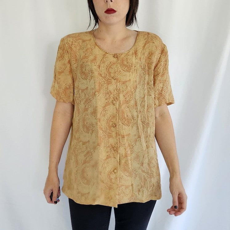 90s Yellow Silk Paisley Blouse