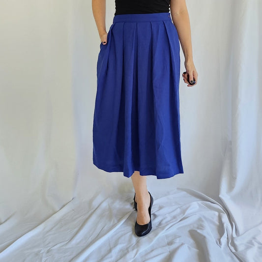 80s Blue Pleated Midi Skirt