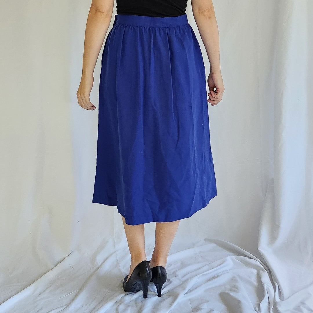 80s Blue Pleated Midi Skirt