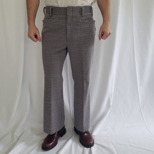 70s Gray, Black, and Red Home Made Houndstooth Trousers