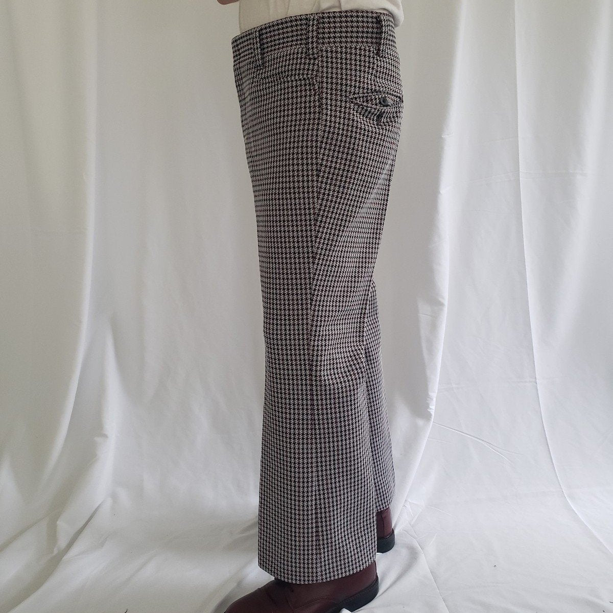 70s Gray, Black, and Red Home Made Houndstooth Trousers