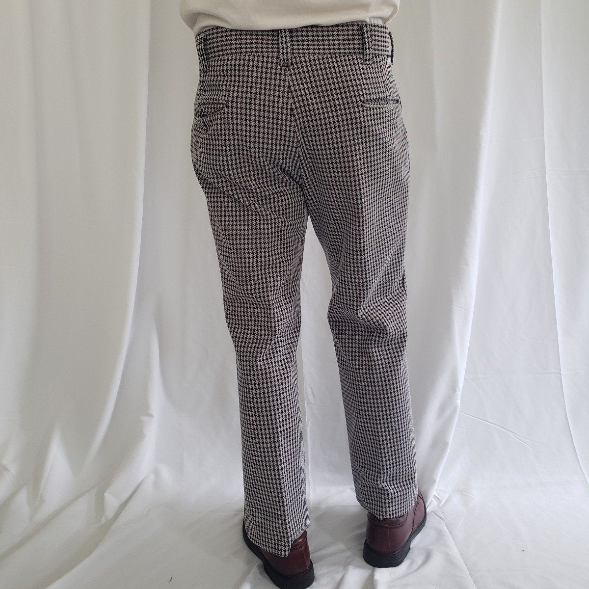 70s Gray, Black, and Red Home Made Houndstooth Trousers