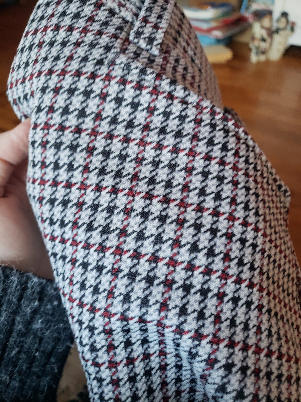 70s Gray, Black, and Red Home Made Houndstooth Trousers