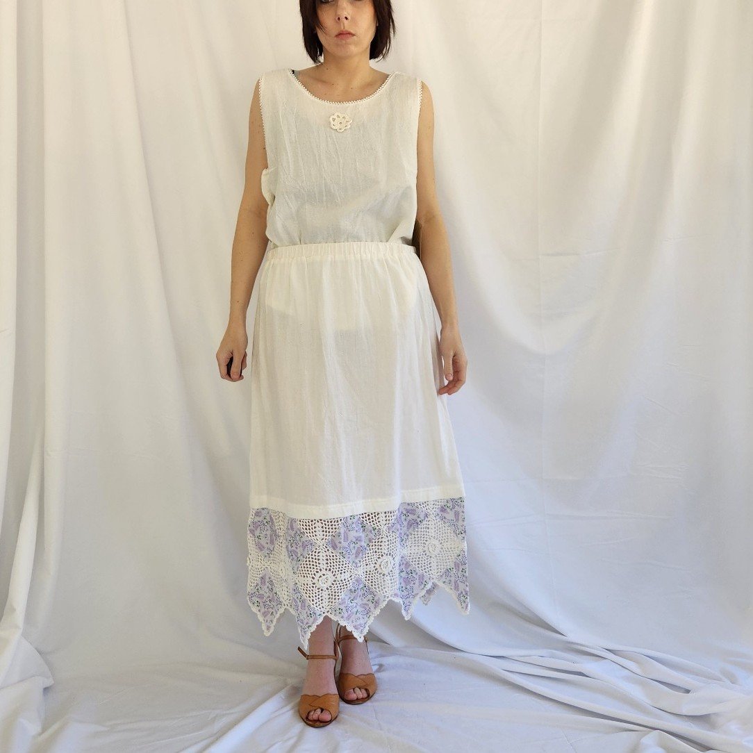 90s Deadstock White and Purple 3 Piece Skirt Set