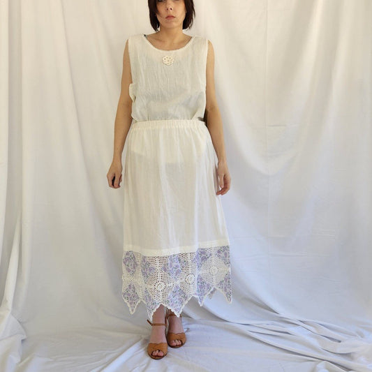 90s Deadstock White and Purple 3 Piece Skirt Set