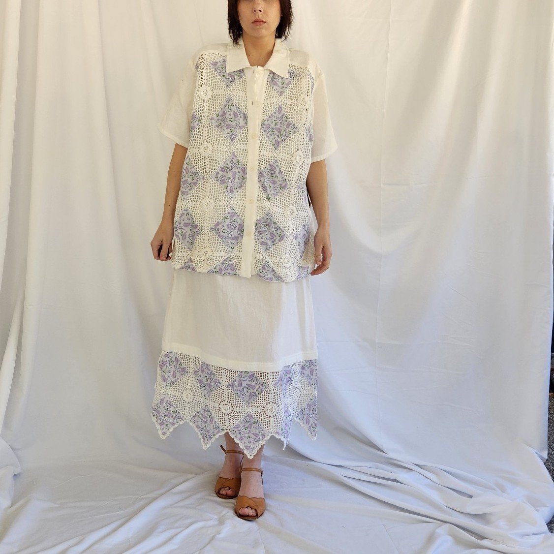 90s Deadstock White and Purple 3 Piece Skirt Set